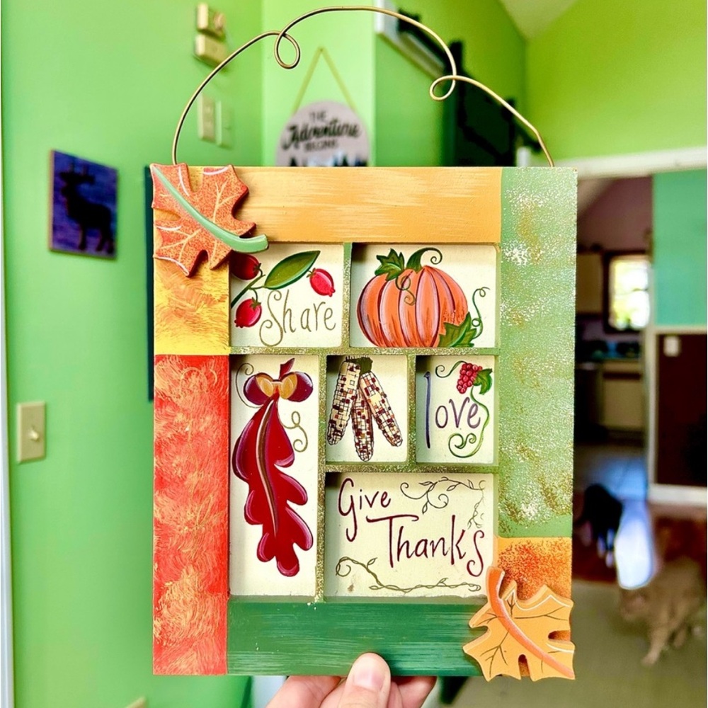 Charming Fall Rustic Sectional Wall Decor with Leaves, Pumpkin and "Thanks"
